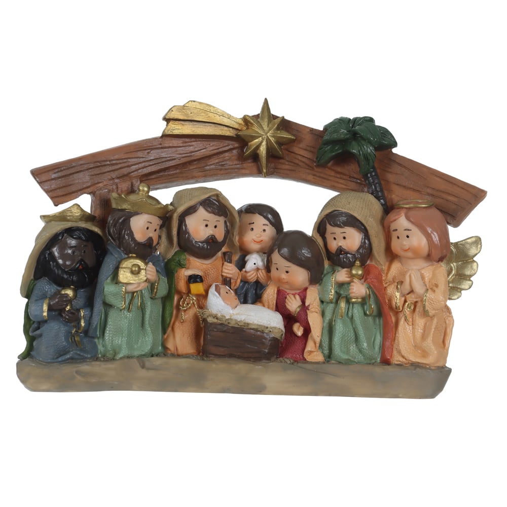 RESINA NATAL PRESEPIO INFANTIL C/8 FIG (COLORIDO) 13,5X21cm