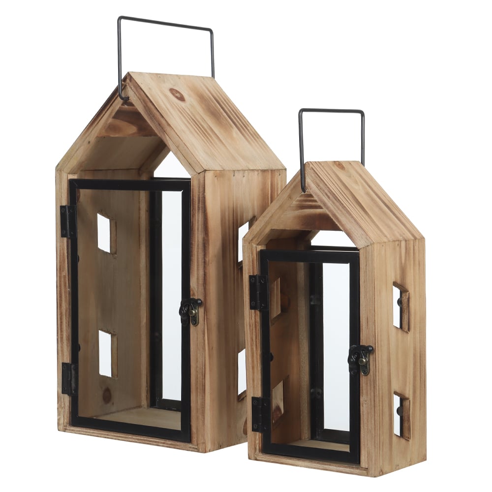 NATAL  LANTERNA DECORATIVA CASINHA C/2 38,5X15X20cm (BEGE PRETO)