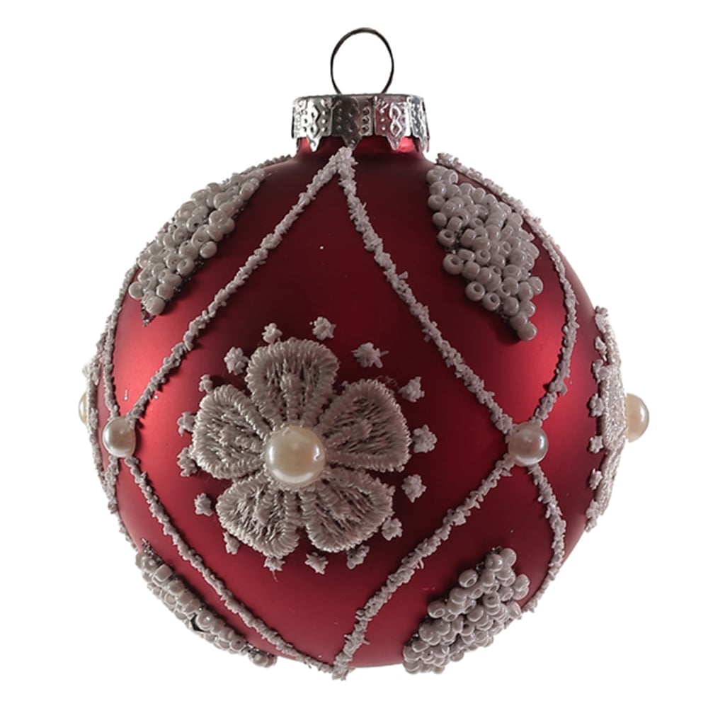 BOLAS DECORADAS VIDRO BOROSSILICATO NATAL (VERMELHO BRANCO) 8D