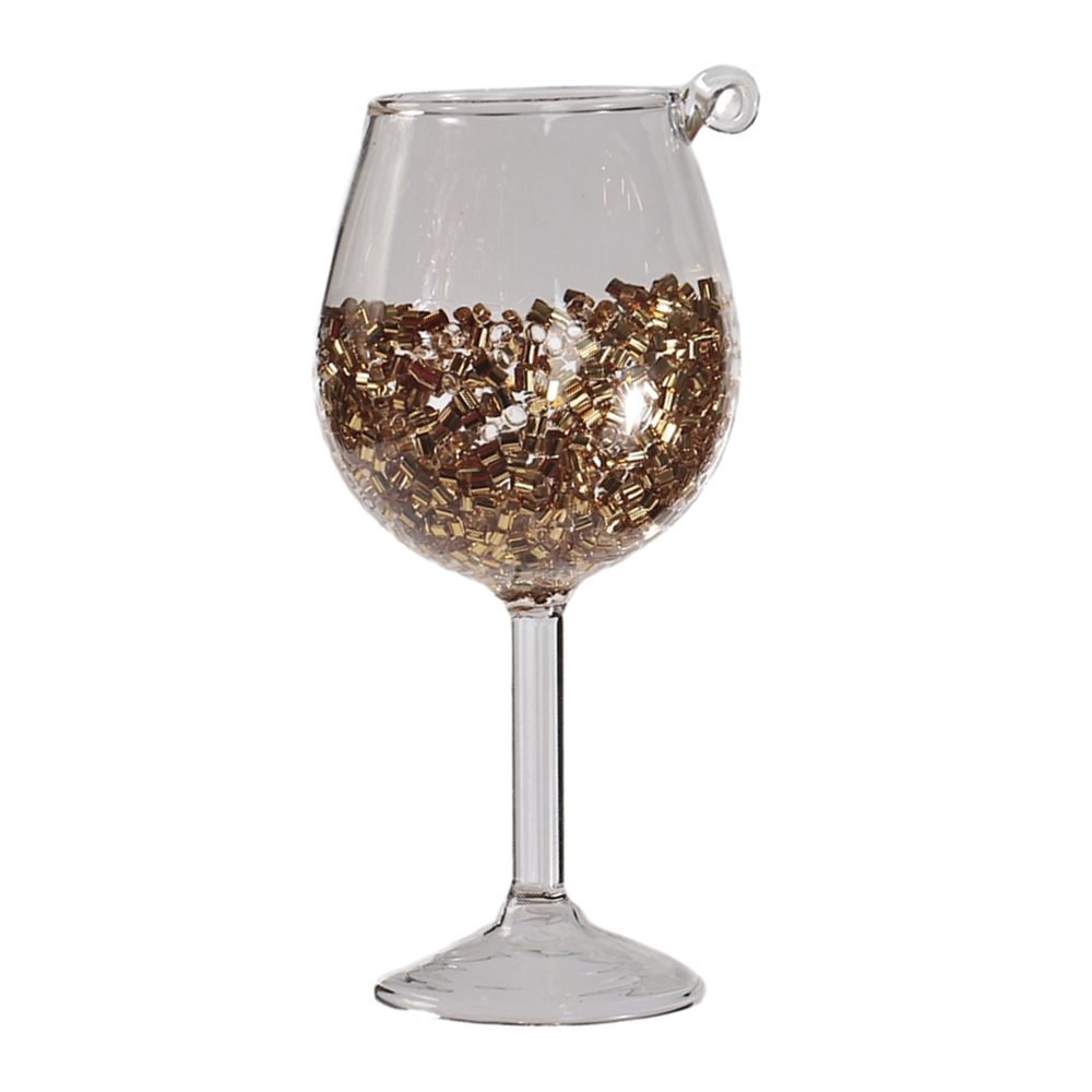 ENFEITE COPO DE VINHO VIDRO NATAL (TRANSPARENTE DOURADO) 5X11X5cm