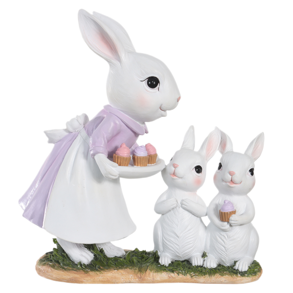 RESINA DECORATIVA FAMILIA COELHOS CANDY (BRANCO) 24,8X23,5cm