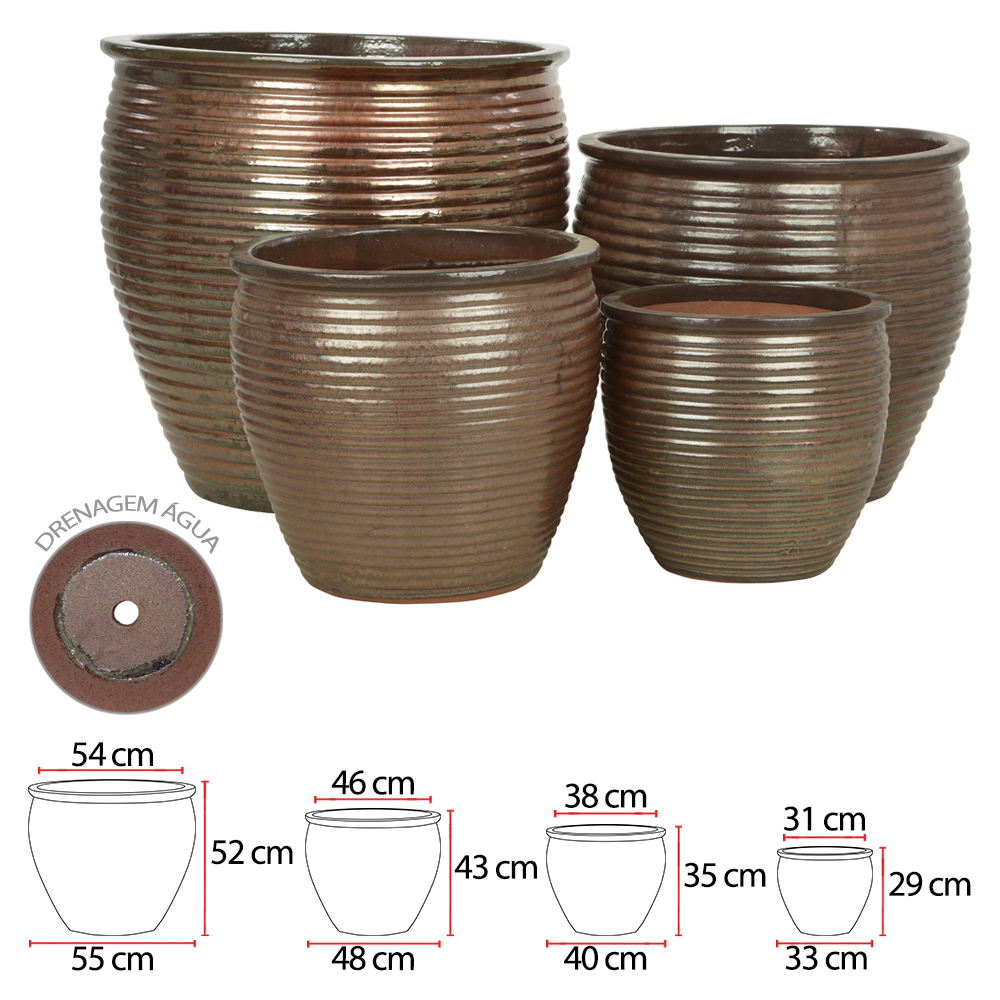 VASO CERAMICA C/4 UNI (CORTEN) 52cm