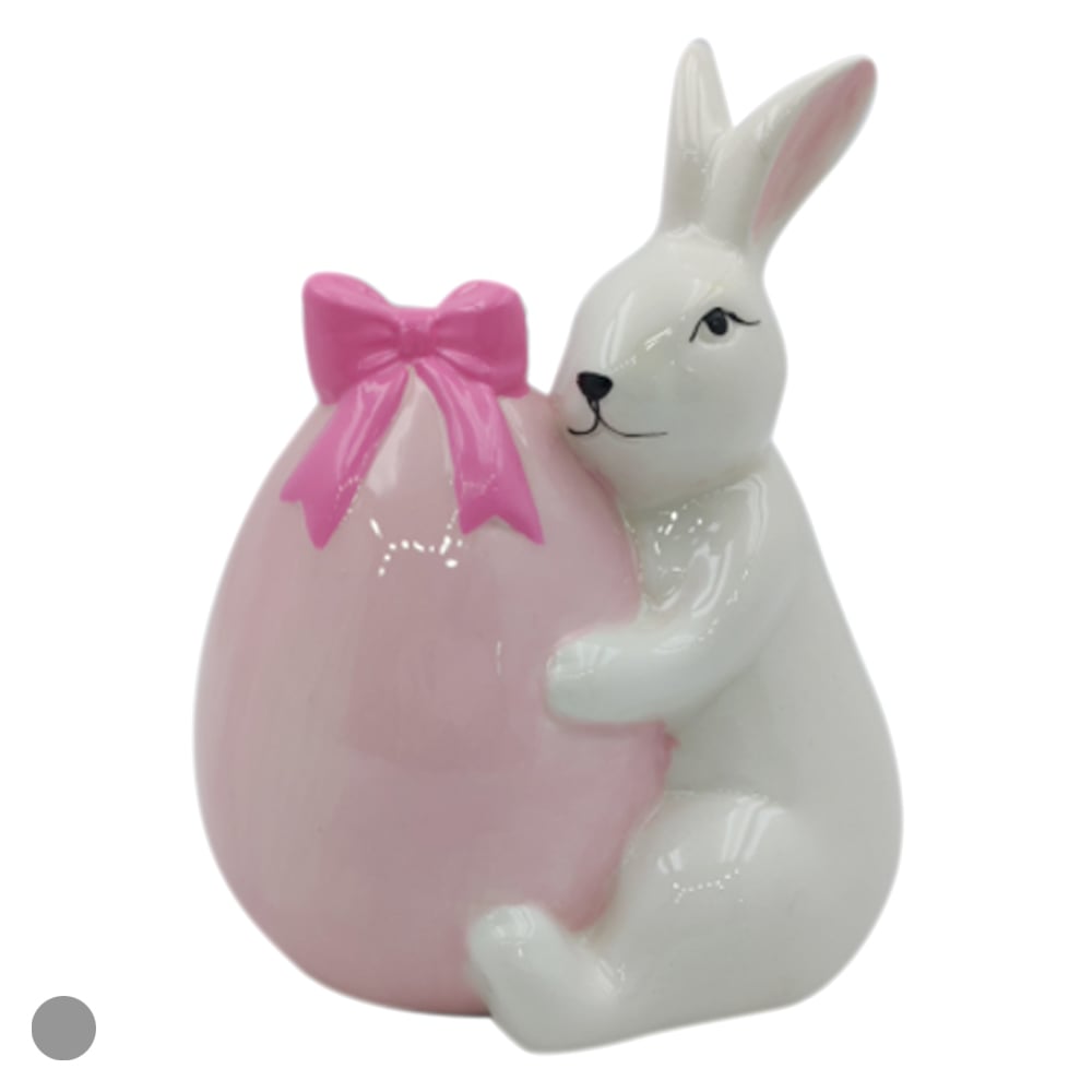 ESCULTURA DECORATIVA COELHO (BRANCO ROSA) 16,2cm