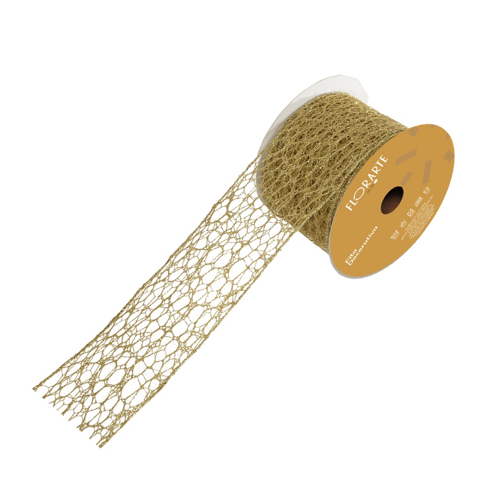FITA ARAMADA TELA C/ GLITTER C/COSTURA (DOURADO) 6,3cmX9,14m