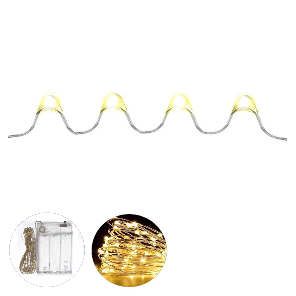 CORDAO 100 LED 4,5V FIO DE FADA LUZ FIXA A PILHA (BRANCO QUENTE) 10m