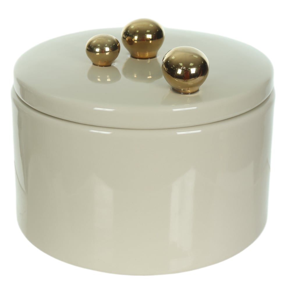 CAIXA DECORATIVA CERAMICA BALLS (OFF WHITE DOURADO) 15X18X18cm
