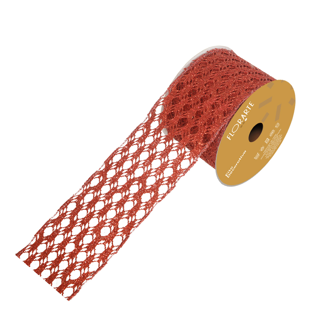 FITA ARAMADA TELA C/GLITTER C/COSTURA (VERMELHO) 6,3cmX9,14m