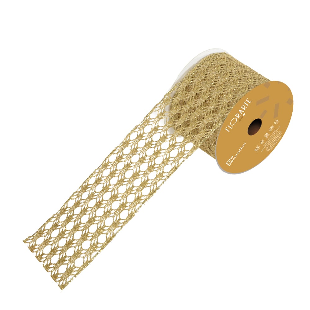 FITA ARAMADA TELA C/GLITTER C/COSTURA (DOURADO) 6,3cmX9,14m