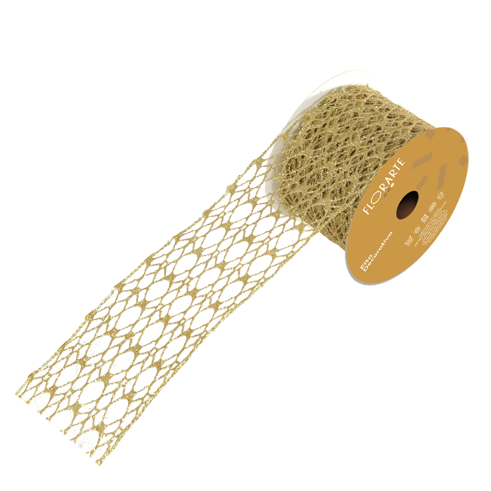 FITA ARAMADA TELA C/GLITTER C/COSTURA (DOURADO) 6,3cmX9,14m