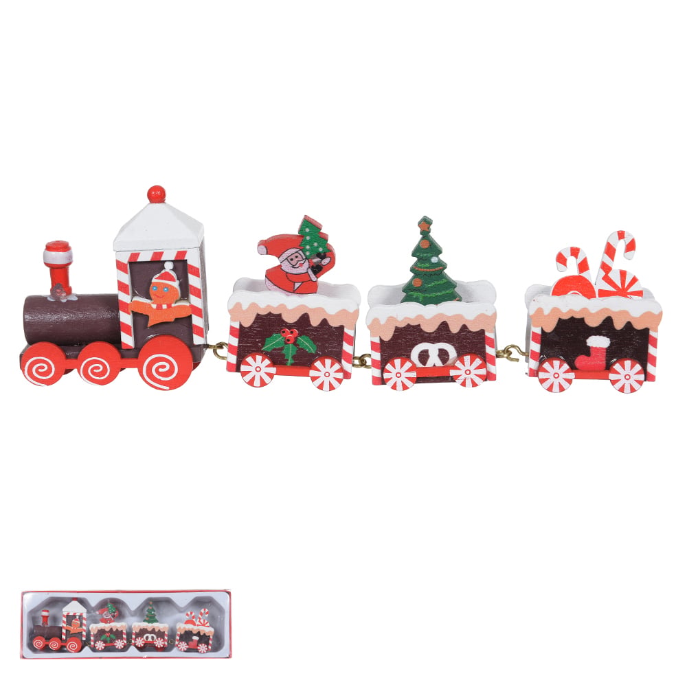 TREM DECORATIVO NATAL MADEIRA (COLORIDO) 22,5X7,3X2,8cm