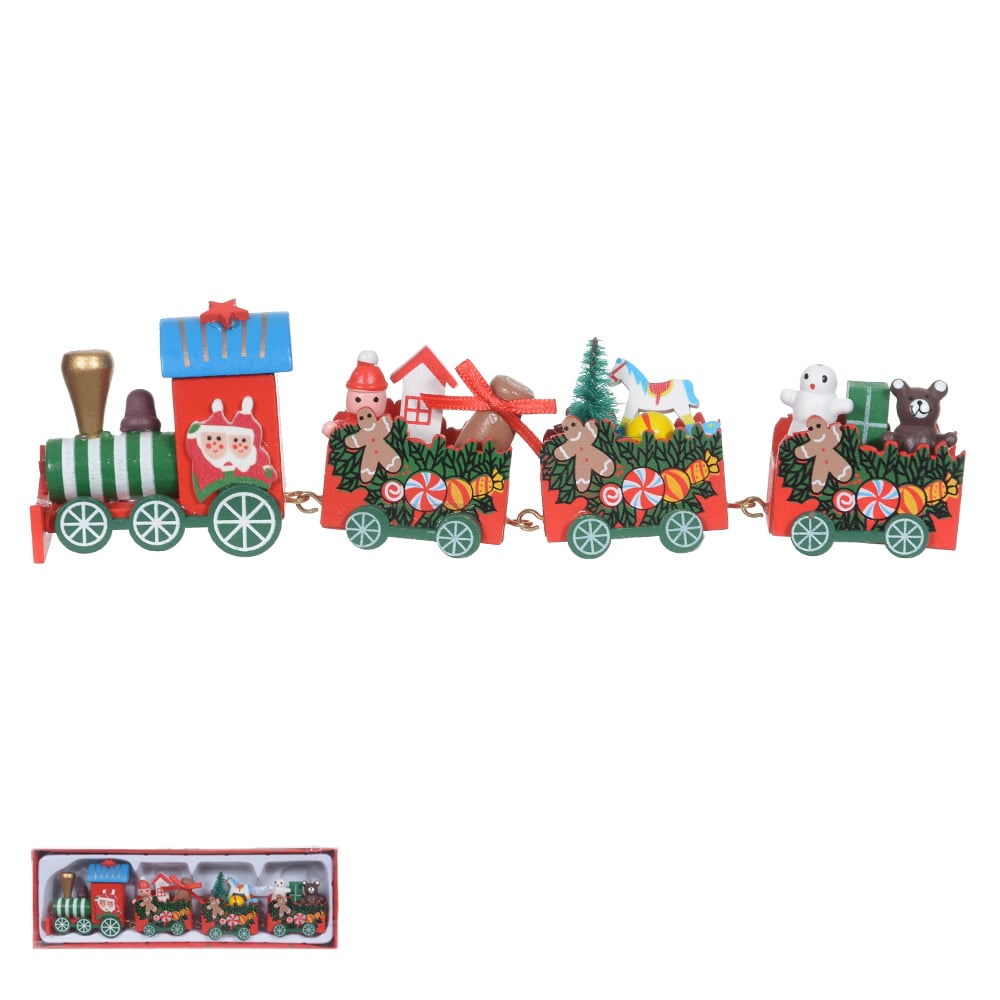 TREM DECORATIVO NATAL MADEIRA (COLORIDO) 22,5X7,3X2,8cm