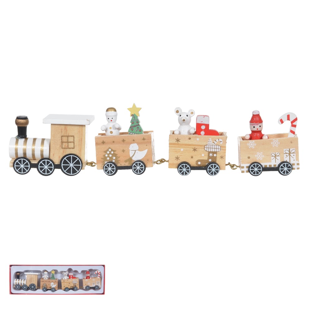 TREM DECORATIVO NATAL MADEIRA (COLORIDO) 23X7,3X2,8cm