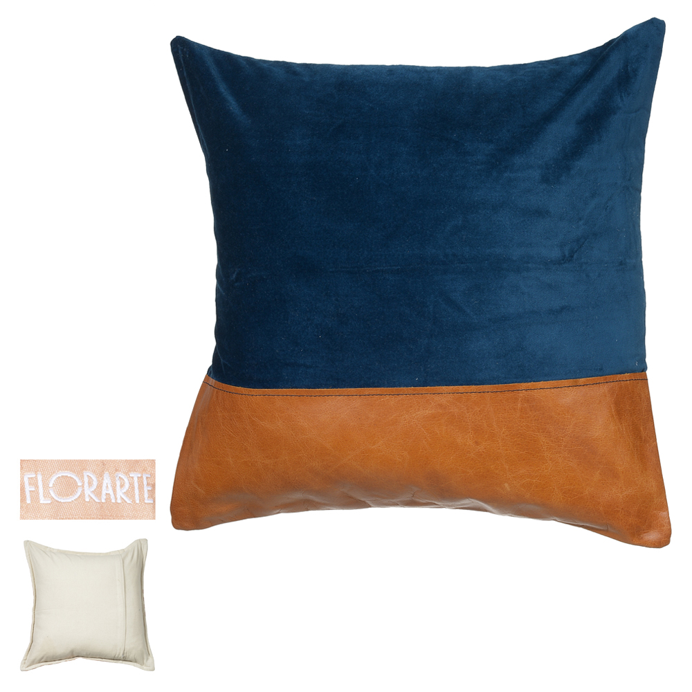 ALMOFADA VELUDO FORTUNA BLUE COURO (AZUL) 50X50cm