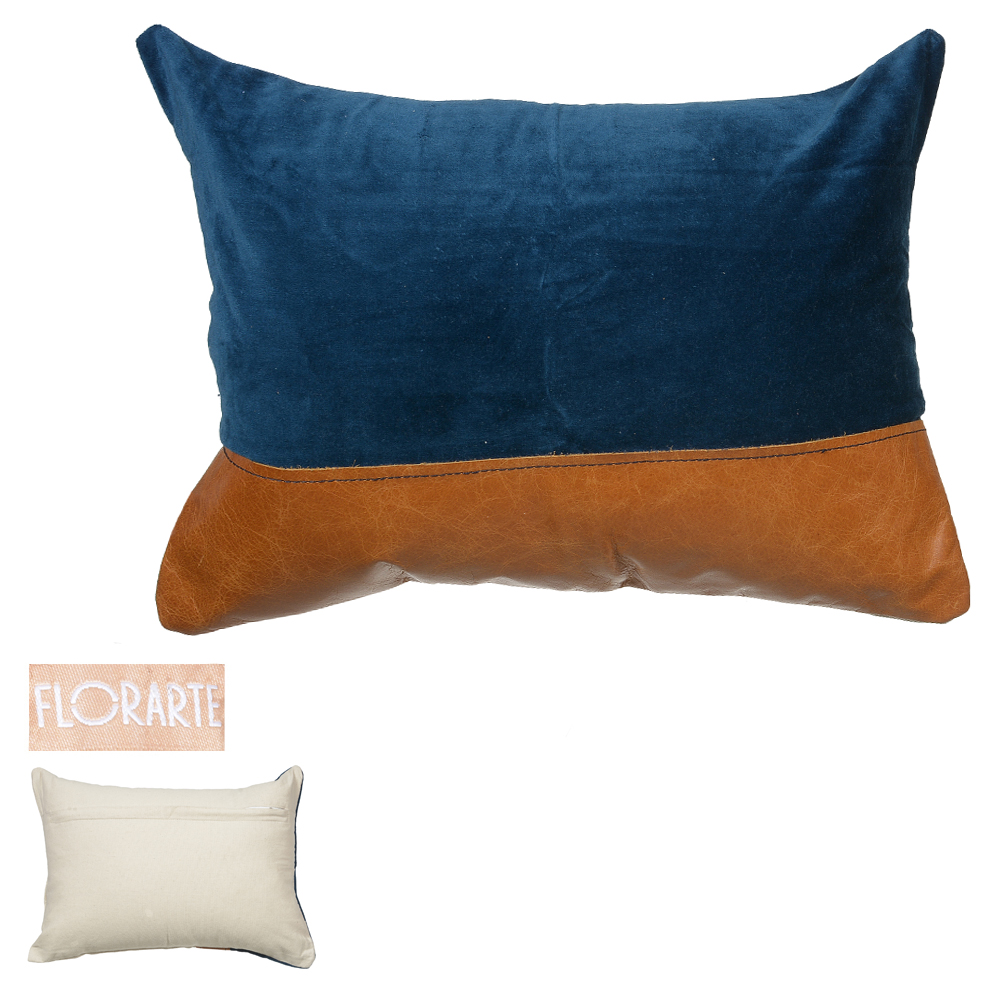 ALMOFADA VELUDO BAGUETE FORTUNA BLUE COURO (AZUL) 35X50cm