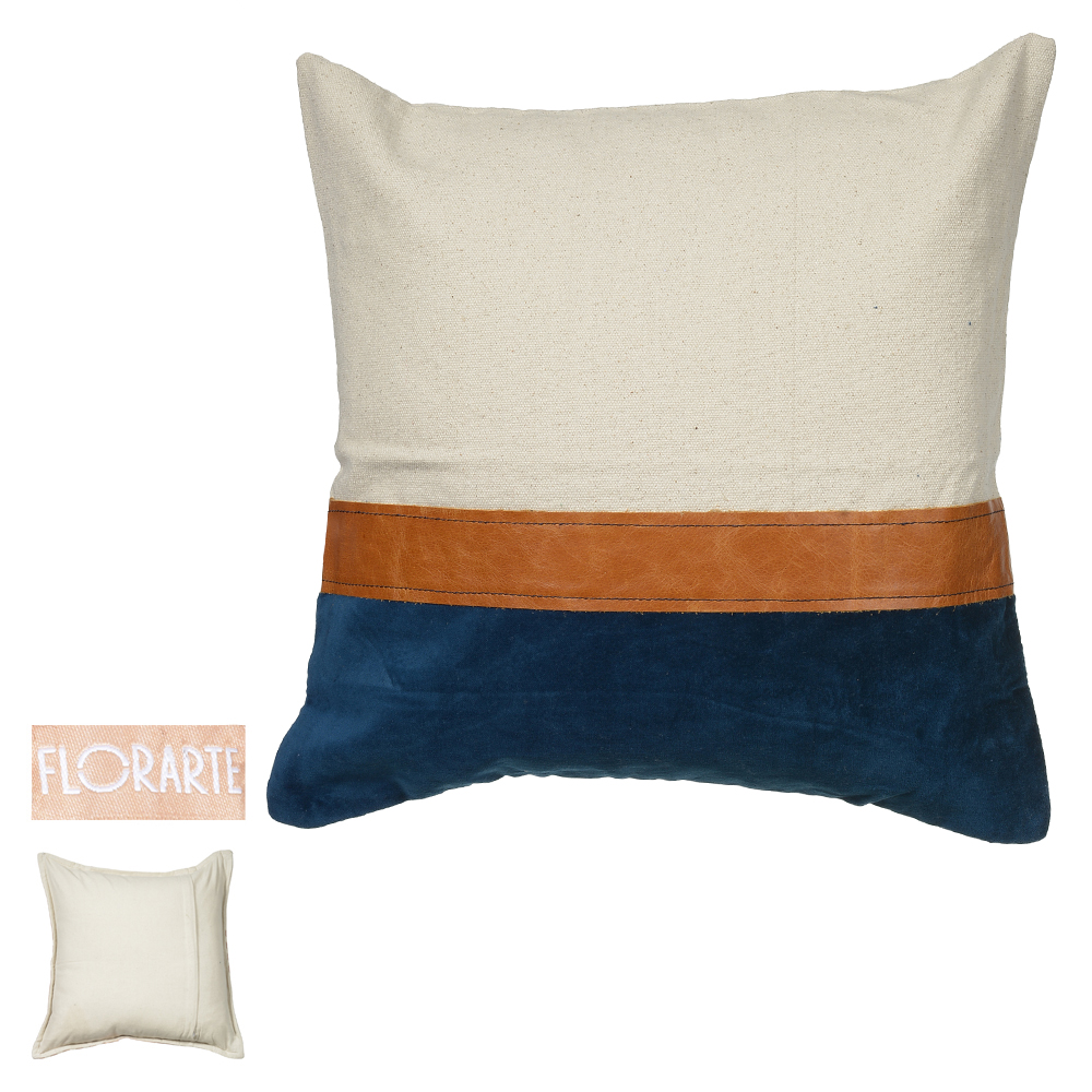 ALMOFADA VELUDO FORTUNA BLUE COURO (BRANCO AZUL) 50X50cm