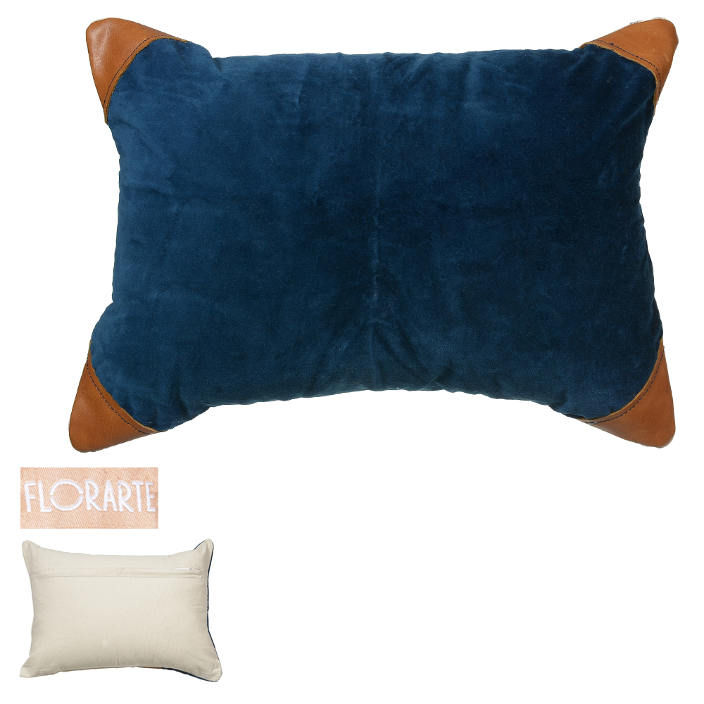 ALMOFADA VELUDO BAGUETE FORTUNA BLUE COURO (AZUL) 35X50cm