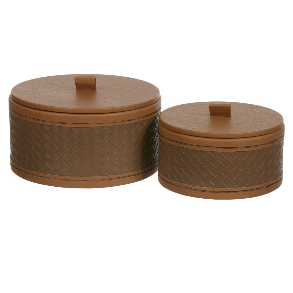 CAIXA DECORATIVA MADEIRA / COURO SINT KIT C/2 (MARROM) 10,5X20X20cm