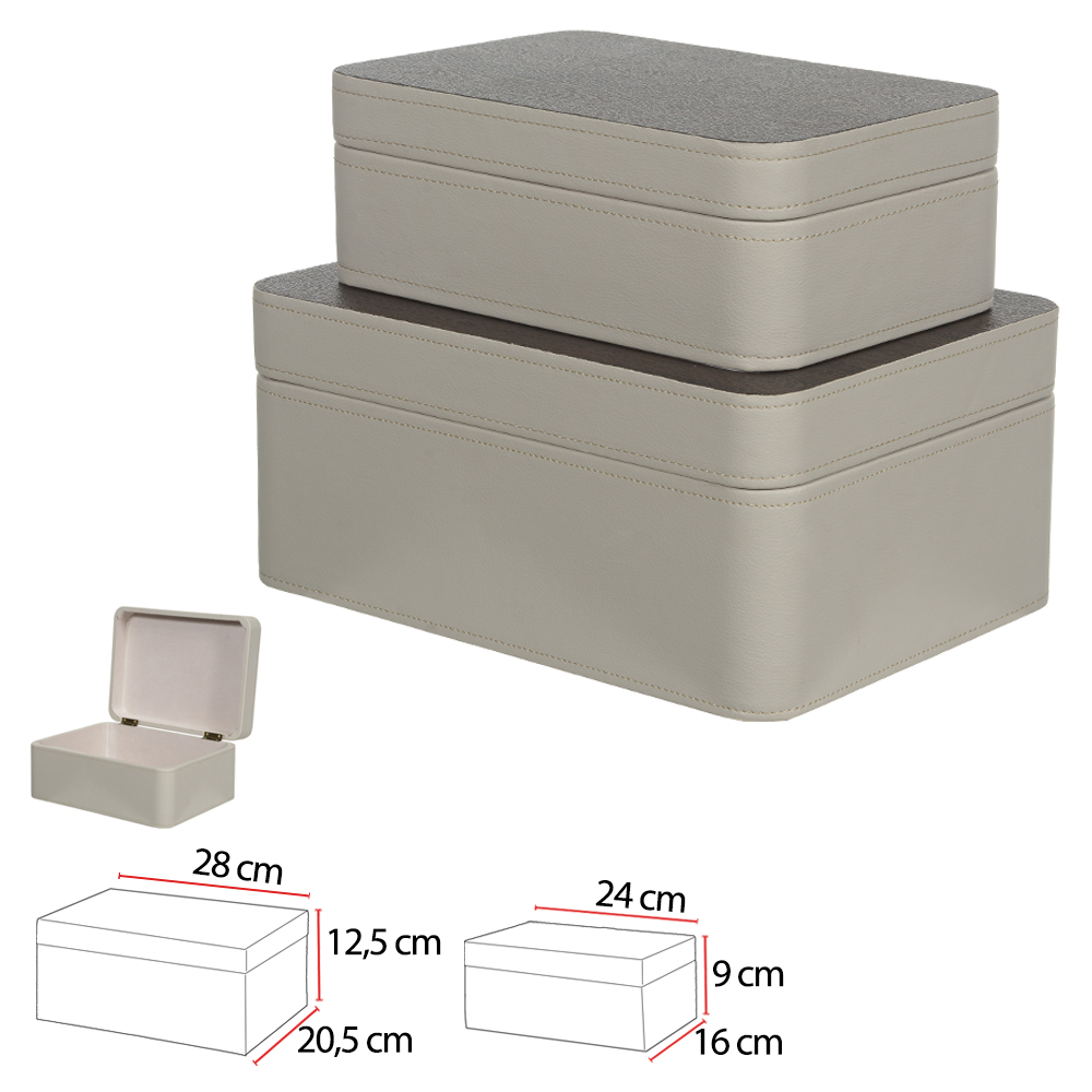 CAIXA DECORATIVA MADEIRA / COURO SINT KIT C/2 (BEGE) 12,5X28X20,5cm