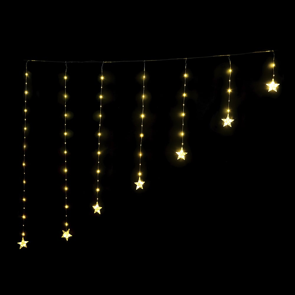 CORTINA 222 LED BIVOLT 8 FUNCOES ESTRELA FIO DE FADA (BRANCO QUENTE) 1,6X3,9m
