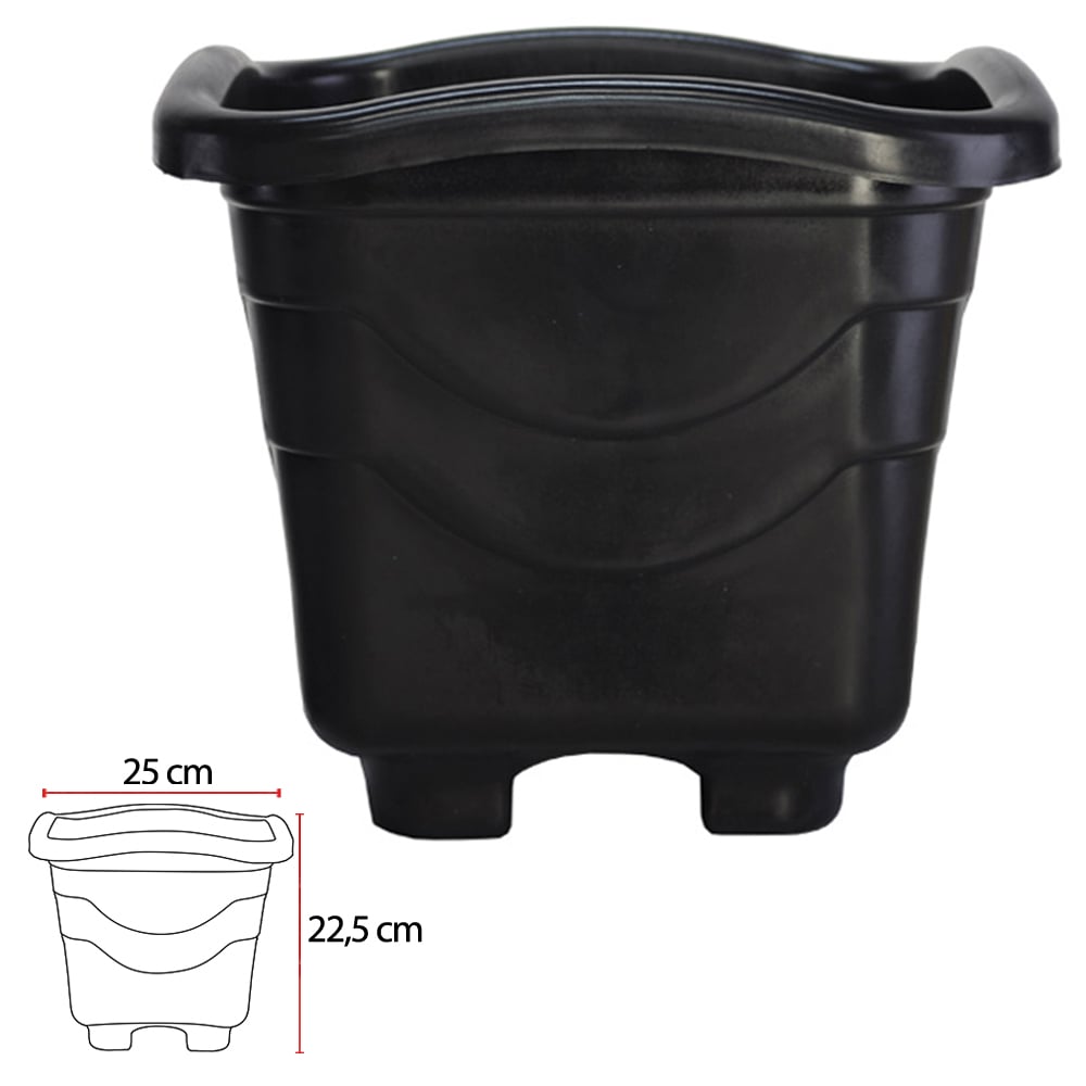 PLASTICO VASO QUADRADO M (PRETO) 22,5X25CM