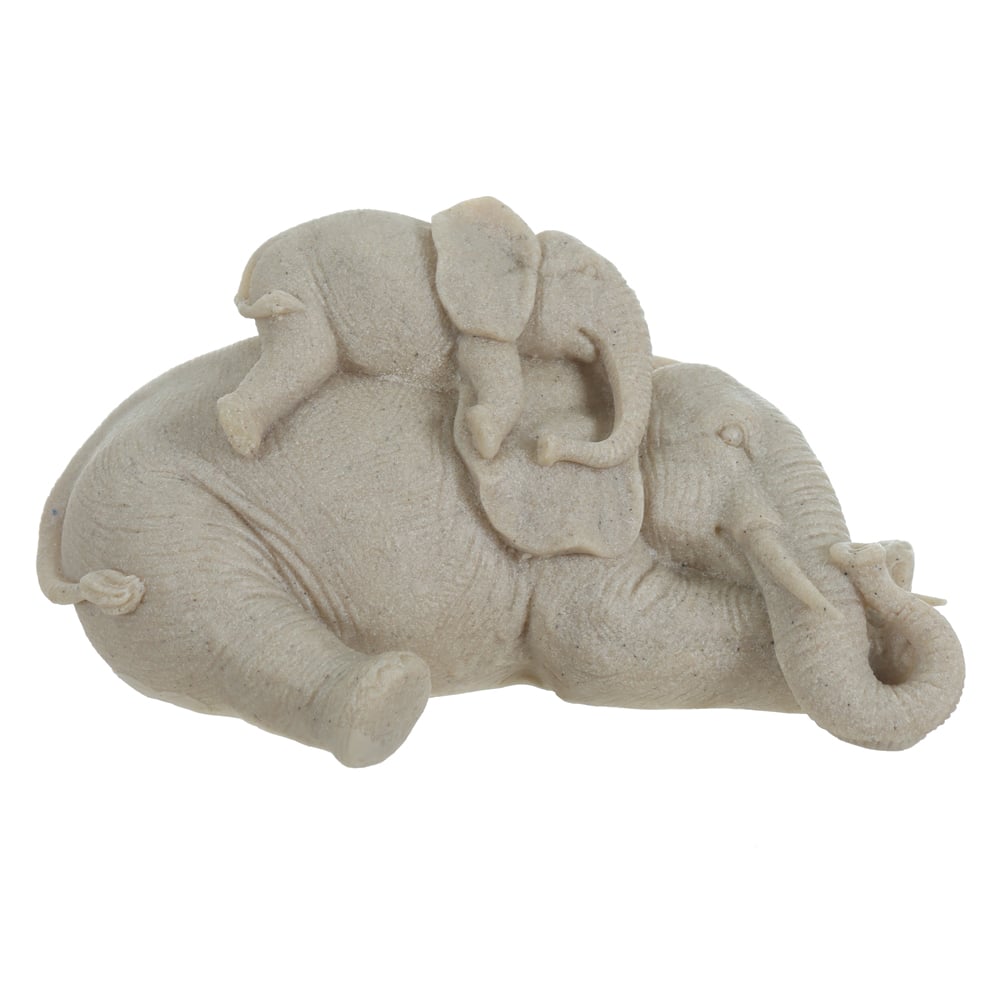 ESCULTURA DECORATIVA POLIRESINA ELEFANTES DEITADOS (BEGE) 9,5X17,5X13,5cm