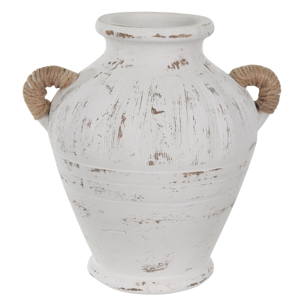 VASO DECORATIVO CERAMICA COM ALCA (OFF WHITE) 25,5X25X21cm