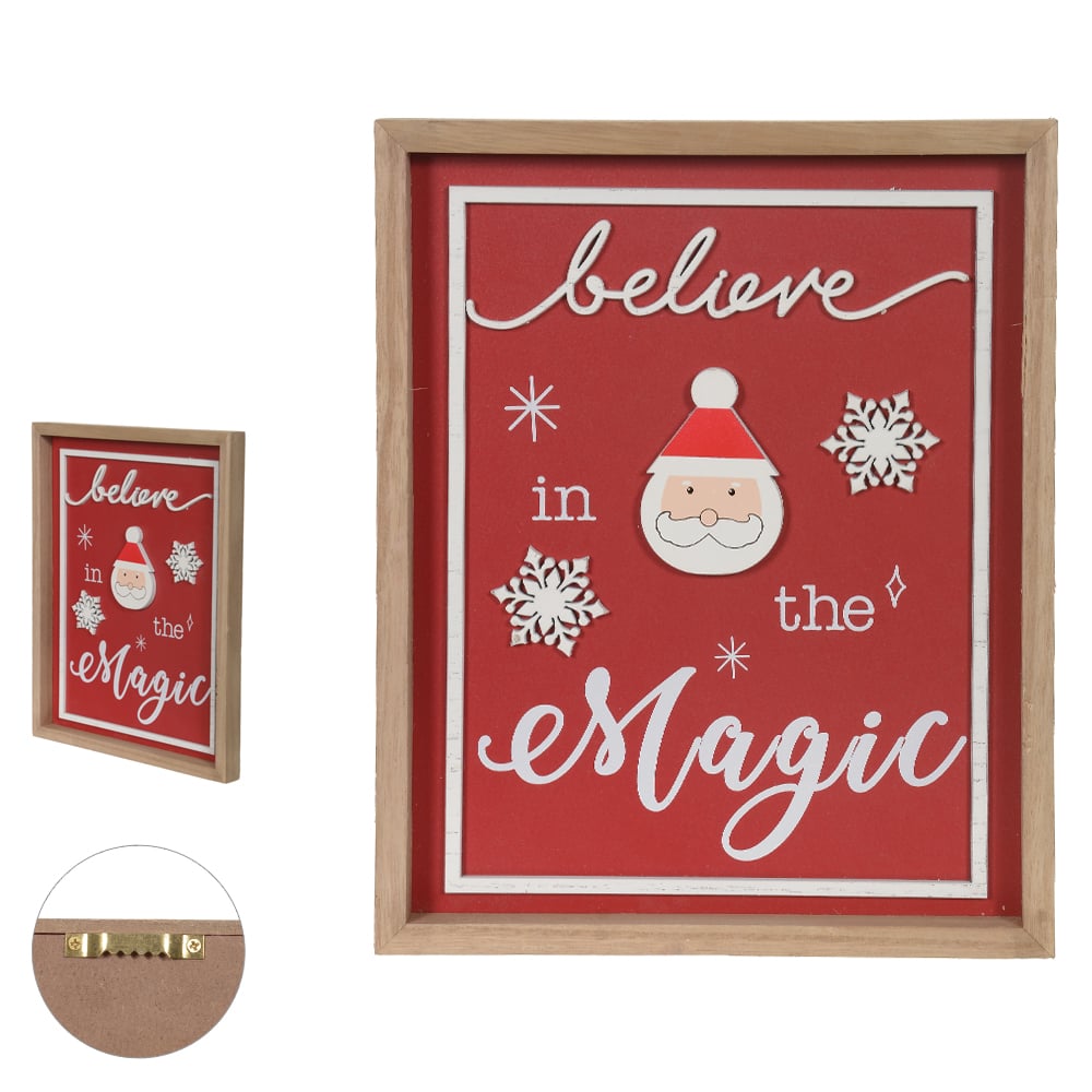 NATAL  PLACA DECOR BELIEVE THE MAGIC 20,32X1,5X25,4cm (VERMELHO BRANCO)