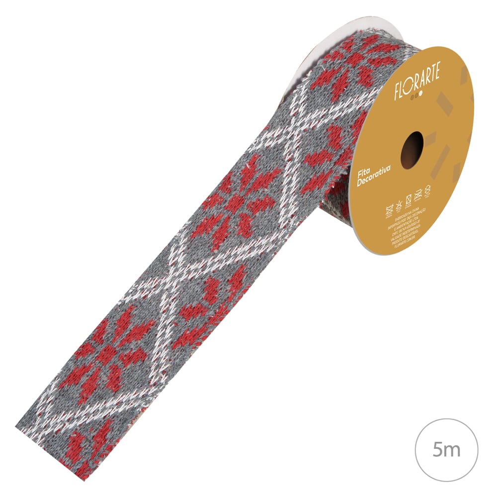 FITA ARAMADA TRICOT C/COSTURA (CINZA VERMELHO) 6,3cmX5m