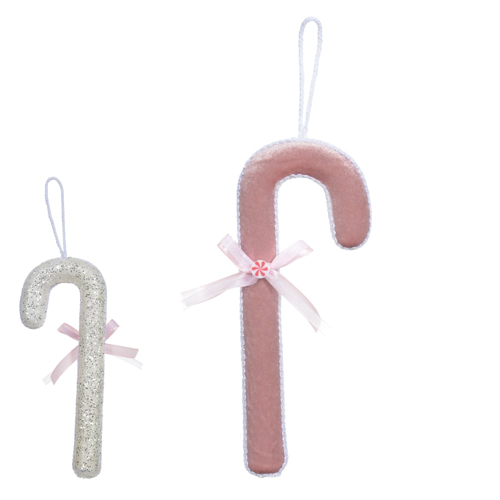 ENFEITE NATAL BENGALA PENDURAR (ROSA) 34cm