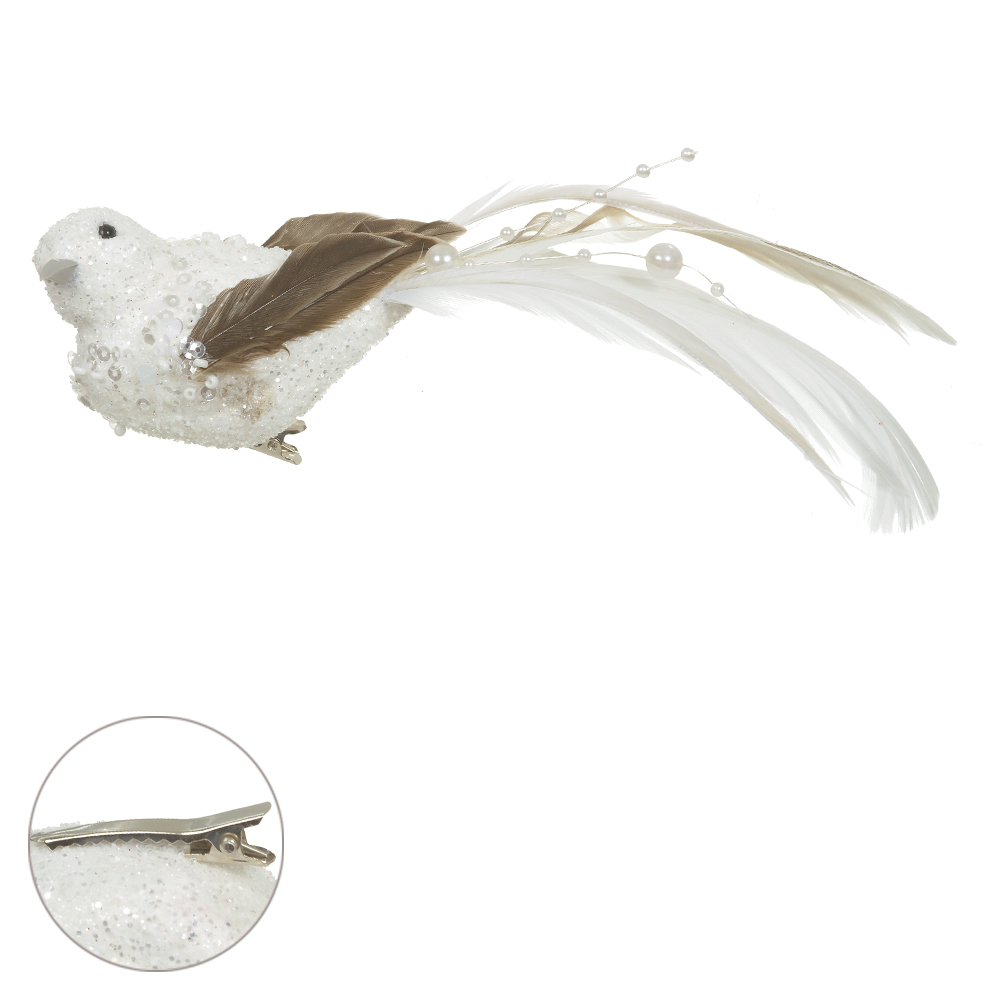 ENFEITE NATAL PASSARO (BRANCO) 20X4,5X5cm