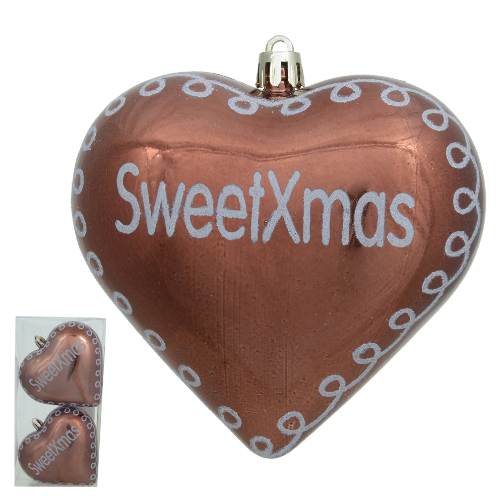ENFEITE NATAL CORACAO C/2 UND (MARROM BRANCO) 10cm