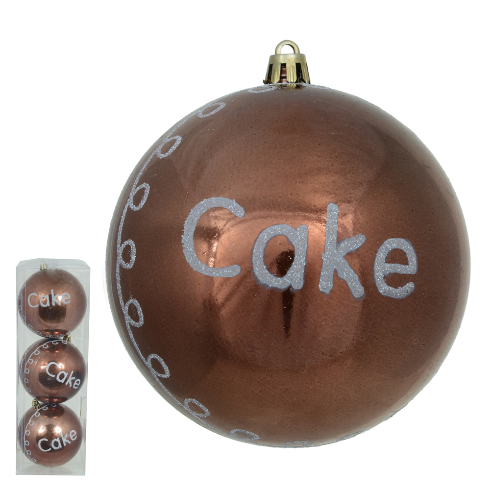 BOLA DECORADA CAKE NATAL FOSCO PVC C/3 UND (MARROM) 10cm