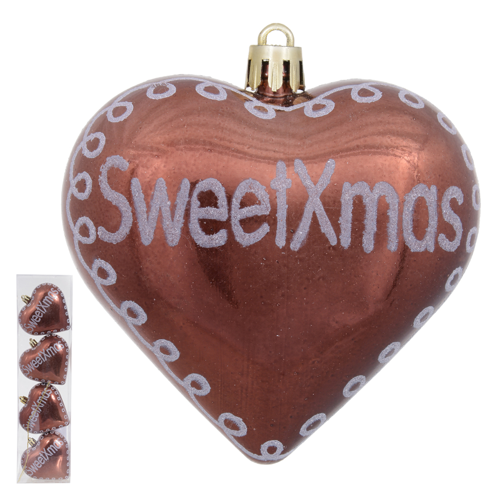 ENFEITE NATAL SWEETXMAS CORACAO C/4 UND (MARROM) 8cm