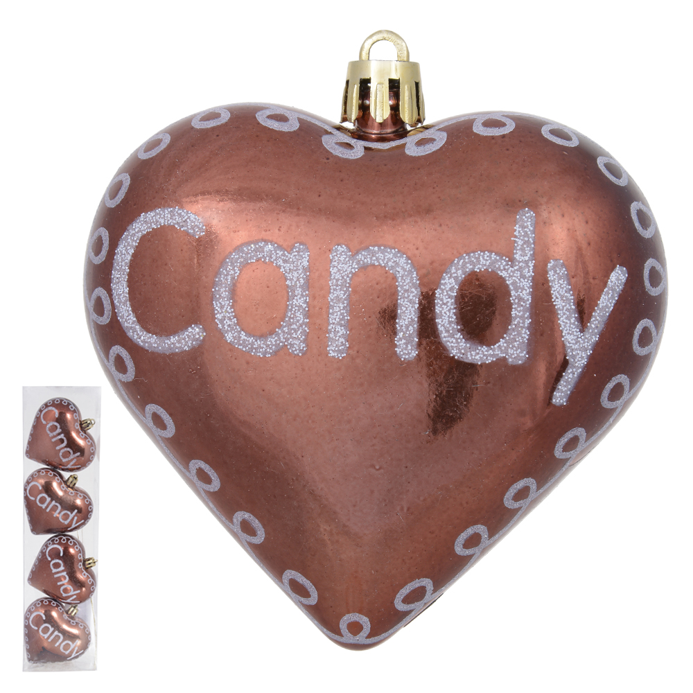 ENFEITE NATAL CANDY CORACAO C/4 UND (MARROM) 8cm