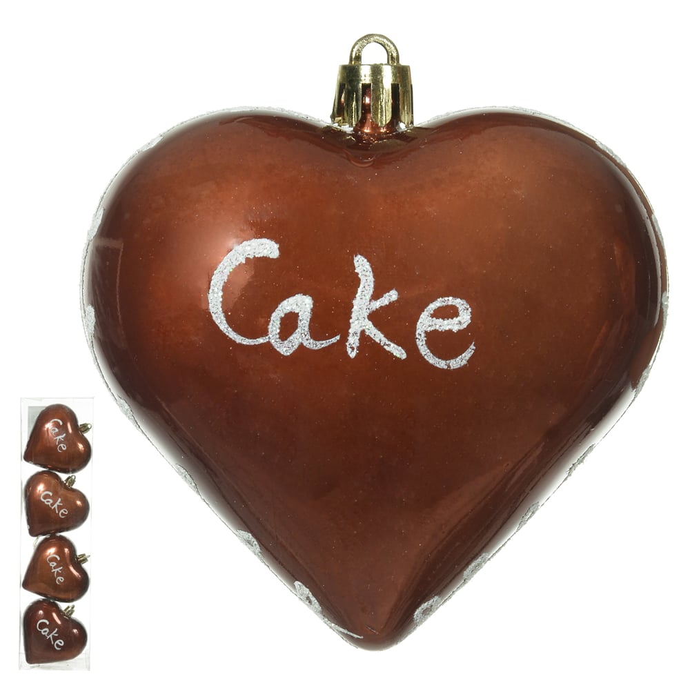 ENFEITE NATAL CAKE CORACAO C/4 UND (MARROM) 8cm