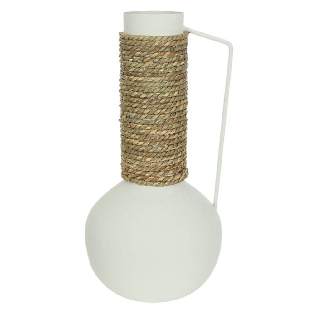 VASO DECORATIVO METAL TEXTURIZADO COM ALCA (OFF WHITE) 34,5cm 17d