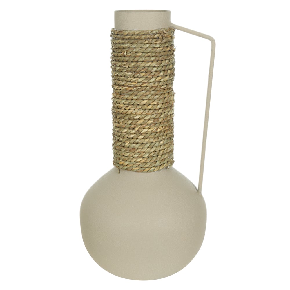 VASO DECORATIVO METAL TEXTURIZADO COM ALCA (BEGE) 34,5cm 17d