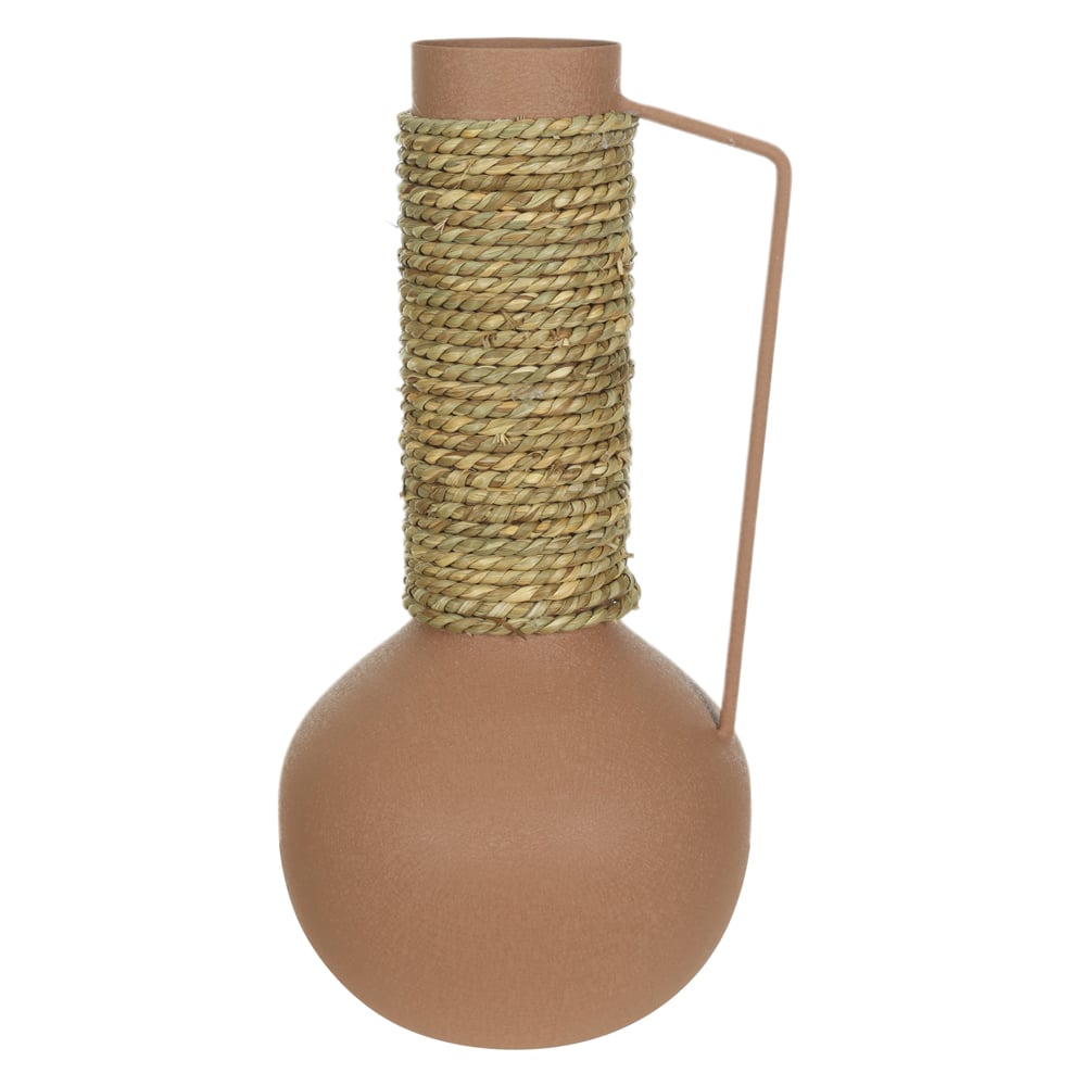 VASO DECORATIVO METAL TEXTURIZADO COM ALCA (MARROM) 34,5cm 17d