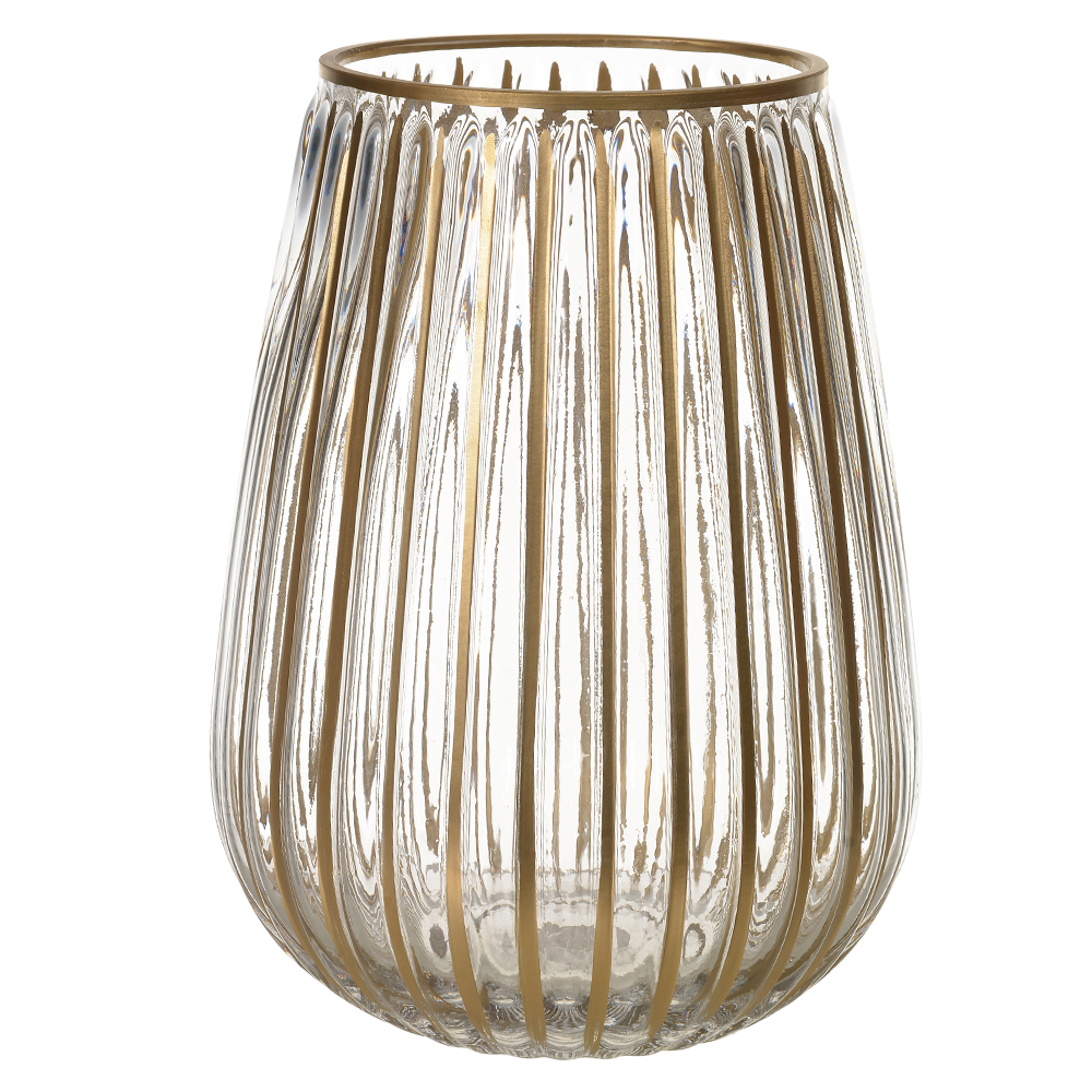 VASO DECOR VIDRO (TRANSPARENTE DOURADO) 17,5X17,5X24cm