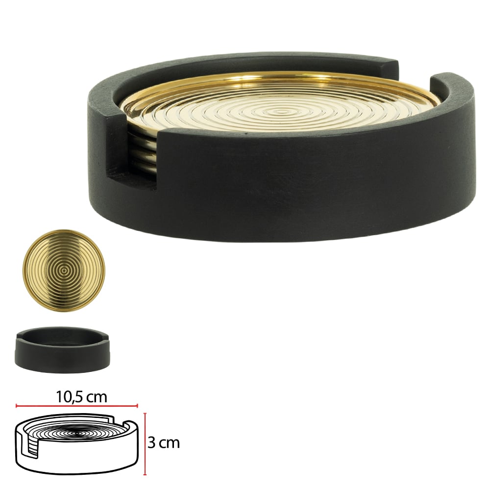 DESCANSO DE COPO ACO INOX 3X10,5cm C/4 PECAS E 1 SUPORT (PRETO)