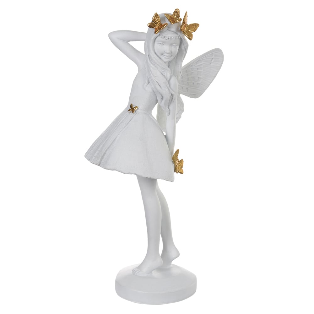 ESCULTURA DECOR POLIRESINA FADA (BRANCO DOURADO) 24,5X12X9cm