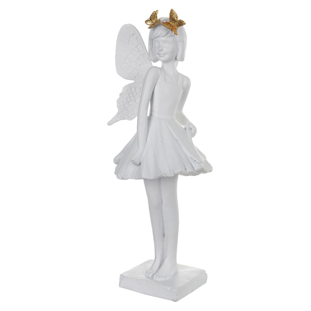 ESCULTURA DECOR POLIRESINA FADA (BRANCO DOURADO) 24X10,5X10,5cm