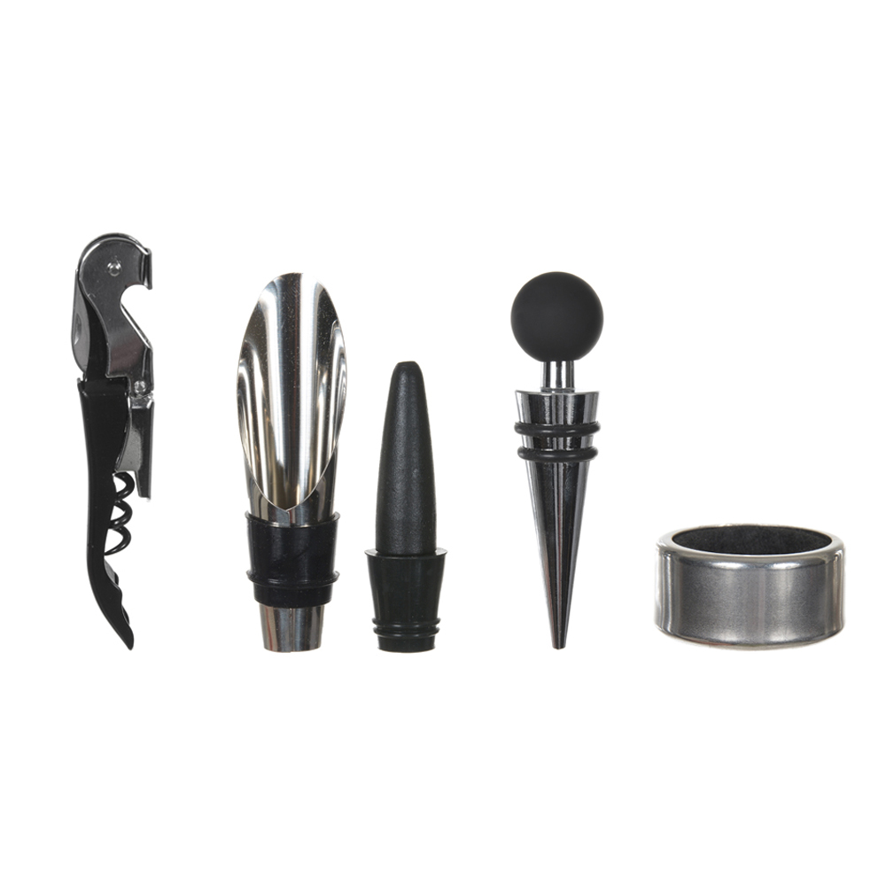 KIT ACESSORIOS VINHO ACO INOX 4X14,8X14,8cm ESTOJO CORTICA C/4PECAS (BEGE)