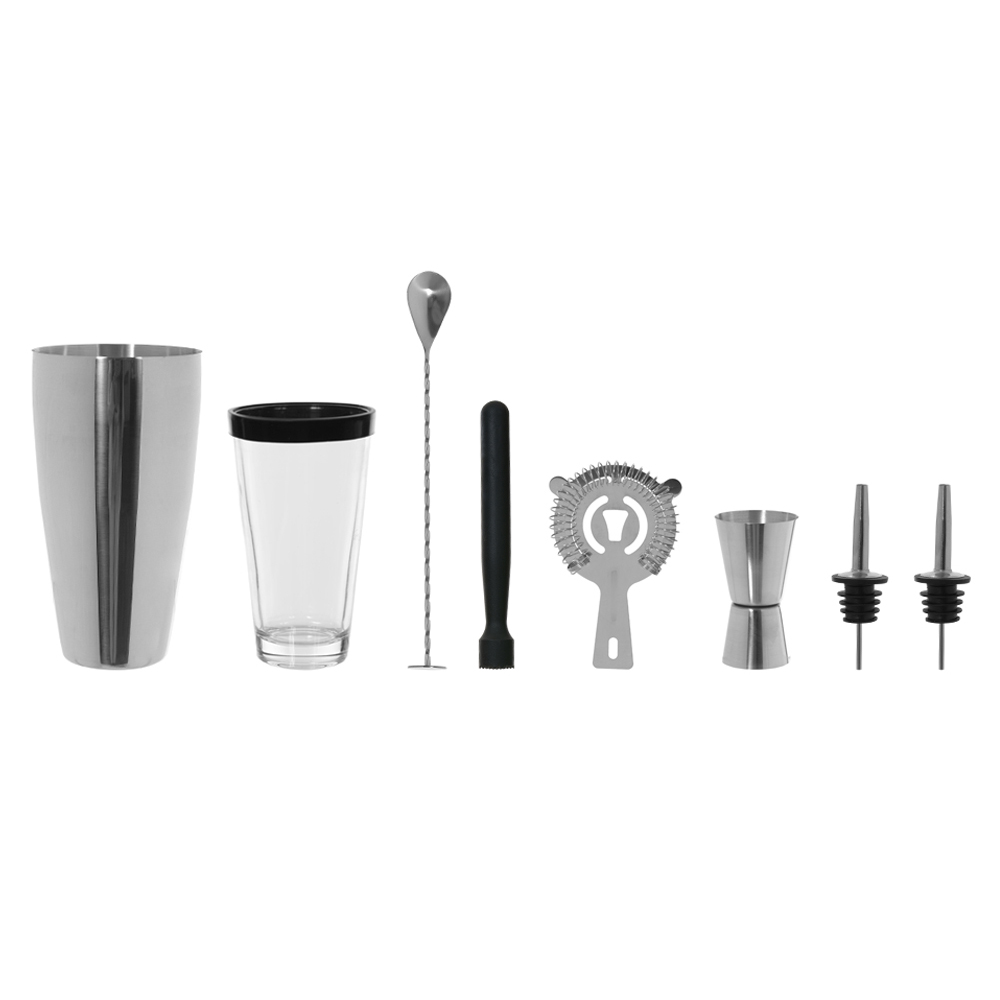 KIT BARMAN ACO INOX 800ml C/7 PECAS (PRATA)