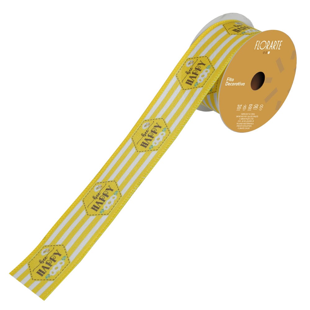 FITA ARAMADA LINHO BEE HAPPY C/COSTURA (AMARELO BRANCO) 3,8cmX9,14m