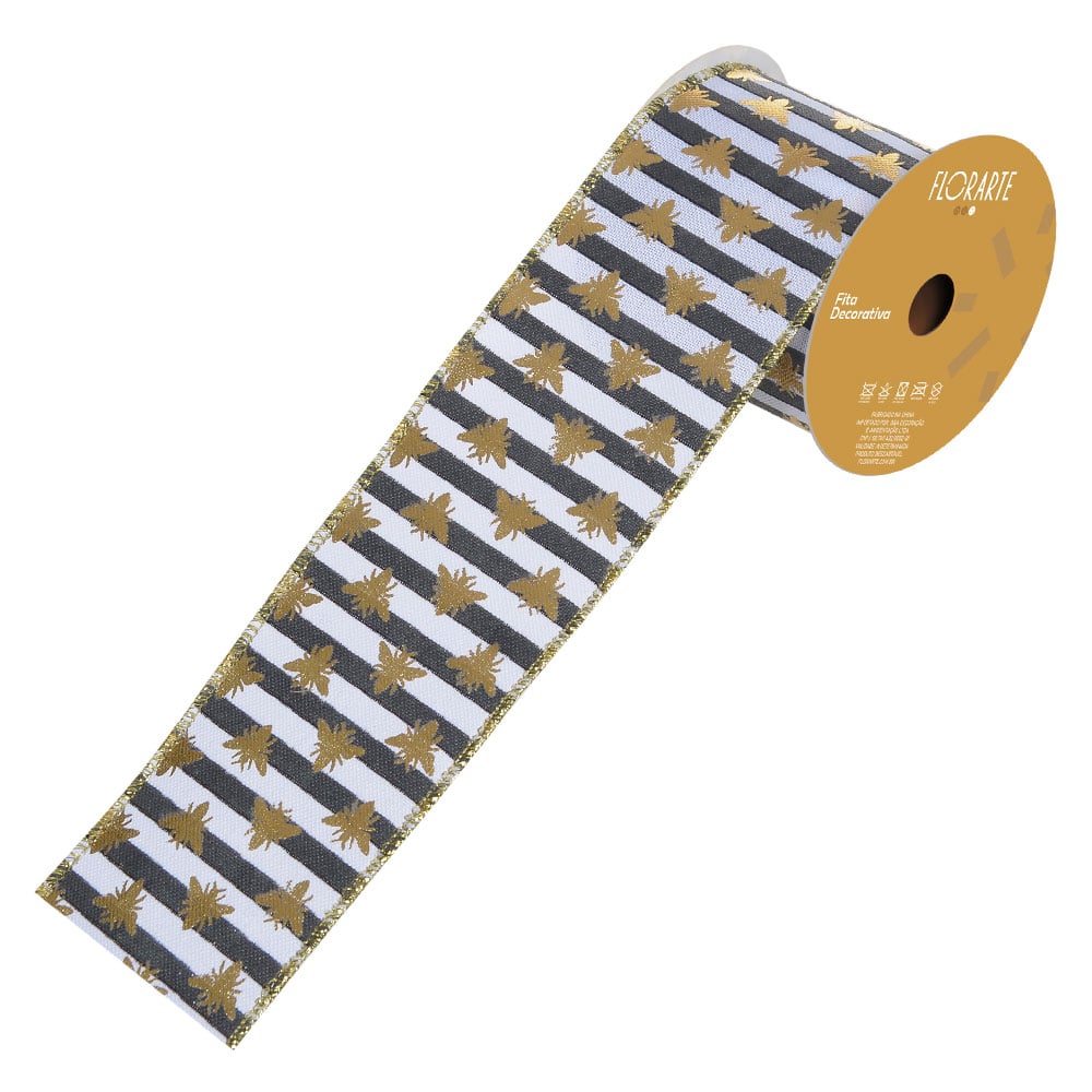 FITA ARAMADA LINHO ABELHAS C/COSTURA (COLORIDO) 6,3cmX9,14m