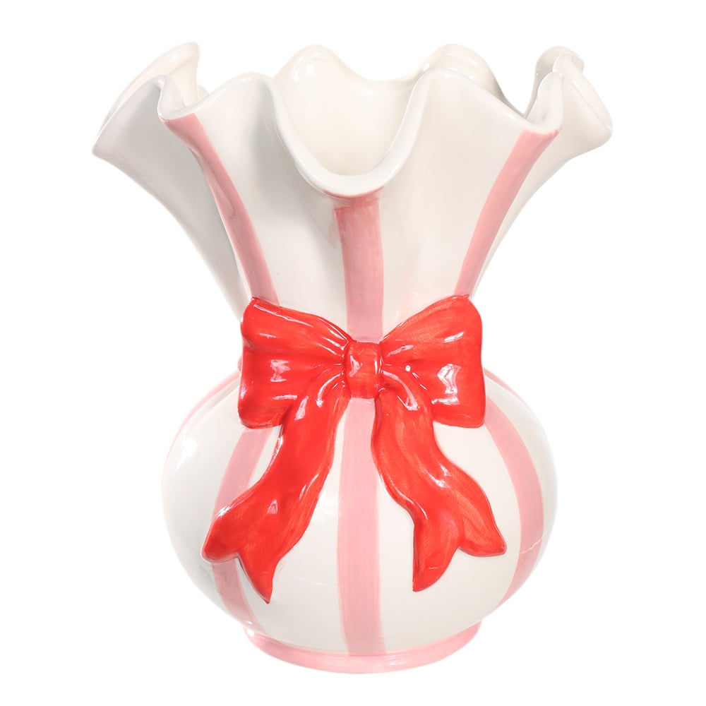 VASO DECORATIVO LACO (BRANCO VERMELHO) 20X16,8cm