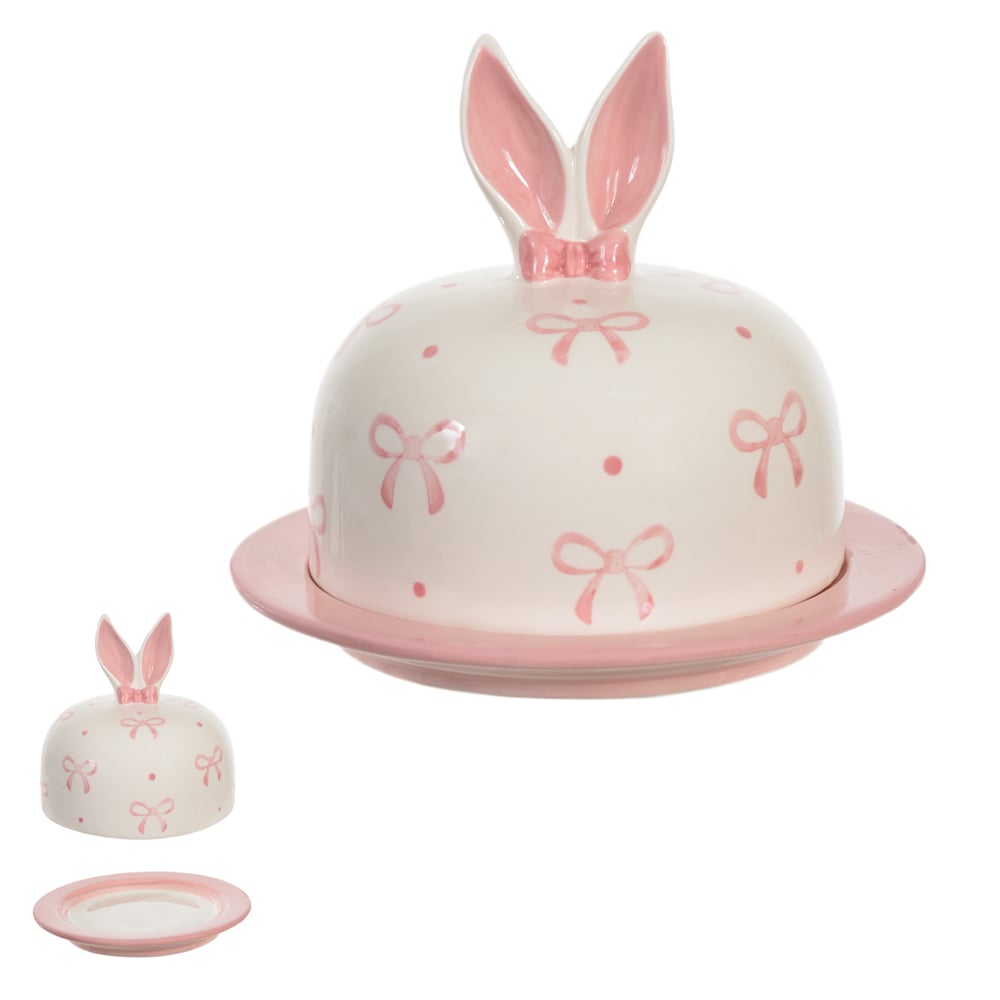 MINI CUPULA DECORATIVA COELHO (BRANCO ROSA) 15,1X17,6cm