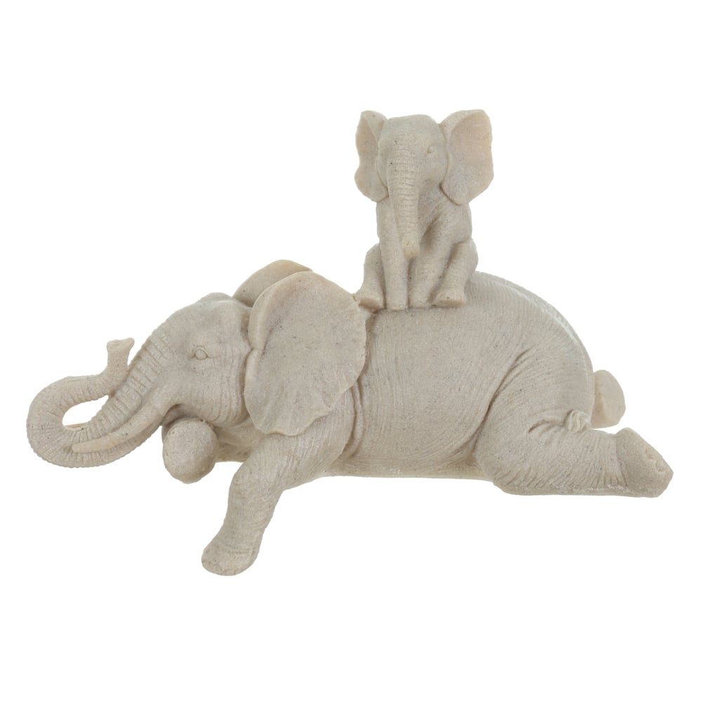 ESCULTURA DECORATIVA POLIRESINA ELEFANTES DEITADOS (BEGE) 13,5X22X11,5cm