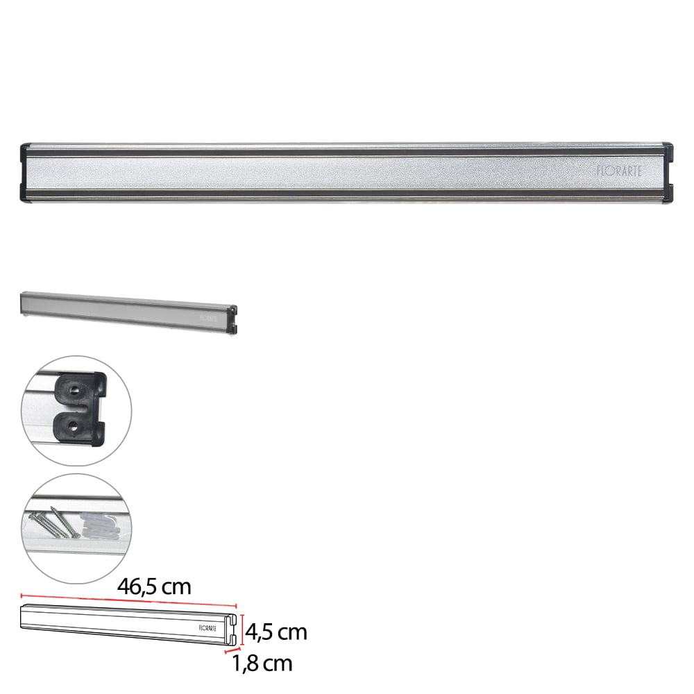 BARRA MAGNETICA ALUMINIO 1,8X4,5X46,5cm P/ FACAS (PRATA)